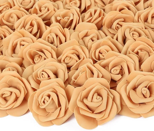 Artificial Rose Flower Heads, 100pcs Gold Yellow Roses Artificial Flower Foam Rose for DIY Wedding Bouquets Centerpieces Arrangements Party Baby Shower Home Decor (Stemless,Gold Yellow)
