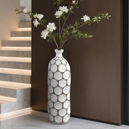Modern Large Floor Vase,White Resin Vase with Carved Divots for Home Decor,22.2'' Tall Flower Vases for Entryway Living Room