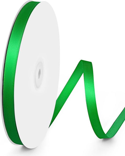 100 Yards 3/8 inch Satin Ribbon, Fabric Ribbon Solid Color Perfect for Gift Wrapping, Wedding, Handmade Bows, Floral Bouquets and Party Decoration(Green)