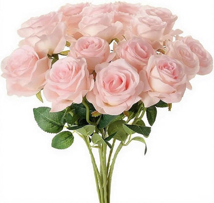 Pink Roses Artificial Flowers 15 PCS, Fake Roses Silk Flowers with Long Stems, Faux Rose for Wedding Centerpieces, Home Decor, Indoor Floral Arrangements, Party Decor, DIY Bouquet(Pink)