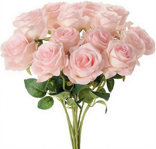 Pink Roses Artificial Flowers 15 PCS, Fake Roses Silk Flowers with Long Stems, Faux Rose for Wedding Centerpieces, Home Decor, Indoor Floral Arrangements, Party Decor, DIY Bouquet(Pink)