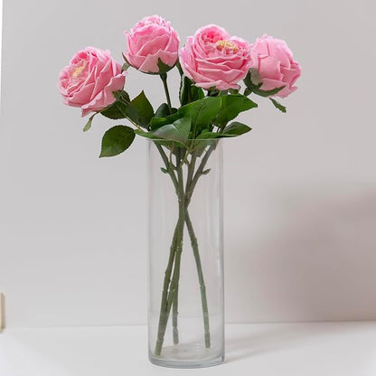 Fake Flowers for Decoration Home Decor Real Touch Artificial Flowers Austin Rose Peony Latex Fake Flower Living Room Decoration Vivid Pink Roses Peonies (Pink 4pcs)