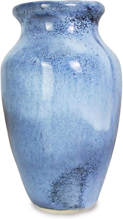 Roro Ceramic Classic Vase, 7.5 Inch, Glossy Reactive Blue Glaze, Modern Home Decor for Flowers, Plants, Decor and Pampas
