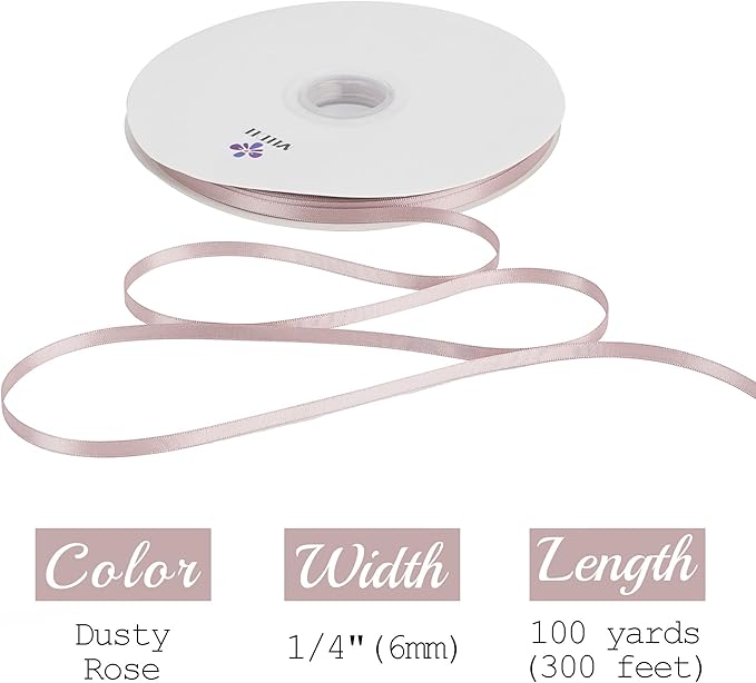 MEEDEE Dusty Rose Ribbon 1/4 Inch Dusty Rose Satin Ribbon Double Face Satin Gift Ribbons Crafts Ribbons for Gift Wrapping, Card Making, 100 Yards