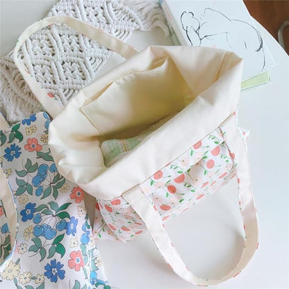 Cotton Canvas Tote Bag Reusable Soft Grocery Cloth Bag Floral Shoulder Bag for Beach Travel Shopping