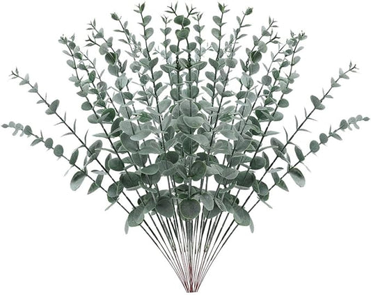 DOITOOL 24pcs Simulated Eucalyptus Leaf Bundle Fake Plant Ornament for DIY Floral Arrangement Realistic Greenery Decoration for Home Office Wedding Centerpieces