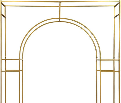 Wedding Arch Backdrop Stand, 7.9 Ft Heavy Duty Gold Metal Square Wedding Arch, 3D Floral Balloon Frame Flower Stand for Garden Indoor Outdoor Party Birthday Parties Engagements Decoration