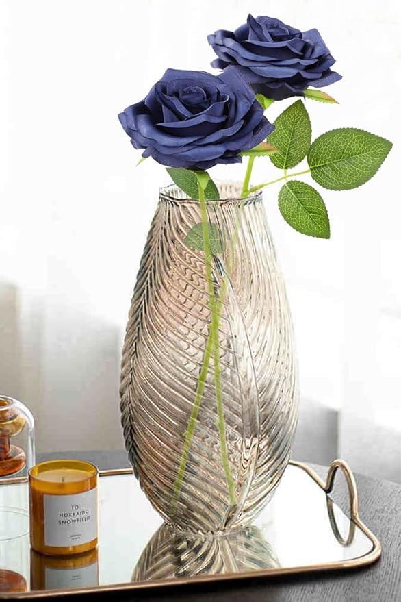 Artificial Rose Flower 12Pcs Navy Blue Rose Fake Rose Silk Rose Real Looking Fake Flowers with Stems for DIY Wedding Bouquets Tables Centerpieces Floral Arrangements Festival Decoration