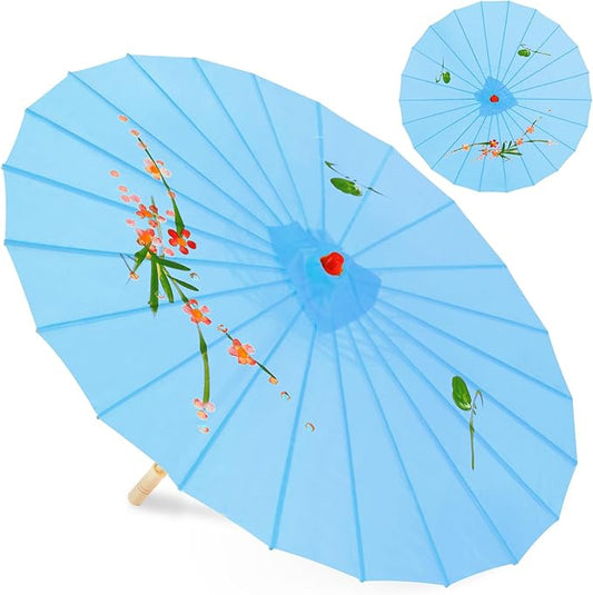 33" Blue Flower Silk Cloth Decoration Handmade Parasol Umbrella Chinese Japanese Asian DIY Art Dance Classical Umbrella for Wedding Parties Photography Costumes Cosplay (Blue)