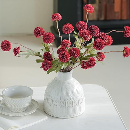 Laelfe Artificial Kiku Flower Wind Red- 5 Pcs Fake Pompon Mums Silk Small Chrysanthemum Faux Ball Fall Flower Stem Decor for Wedding Filler DIY Bouquet Centerpieces Arrangements Shower (Dark Red)