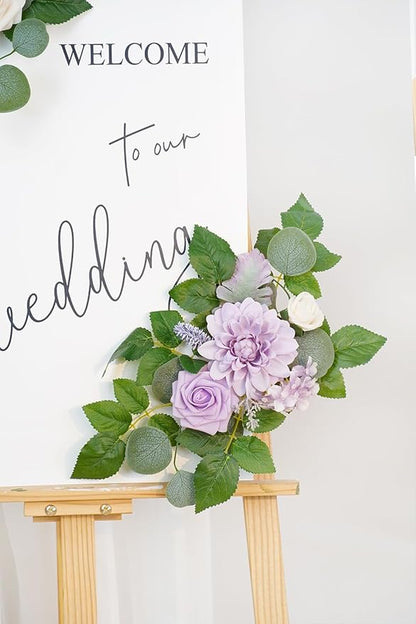 WEIERYUE(Pack of 2 Artificial Flowers Decorations,Artificial Arch Backdrop Garlandfor Ceremony Party Reception Entrance Welcome Easel Door Floral Decor Wall Home Entryway Outdoor(Cream Purple)