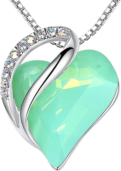 Leafael Necklaces for Women, Infinity Love Birthstone Heart Crystal Pendant, Birthday Jewelry Gifts for Her, Mom, and Wife, Silver Plated, 18 plus 2 inch Adjustable Chain