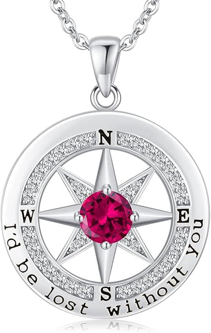 S925 Necklace Gift for Wife |Compass Jewelry |Women Anniversary |Sterling Silver |Girlfriend Birthday Gifts for Her Valentines |I'd be Lost without You |Jewel 18K Gold