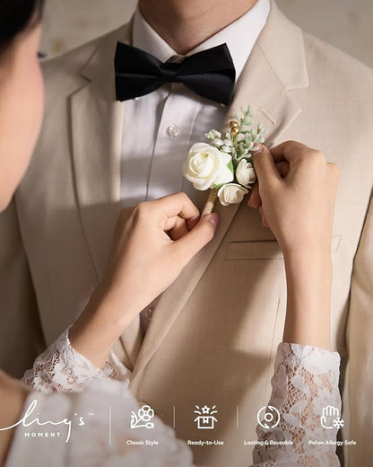 Ling's moment Boutonniere for Men, 6pcs Groom Groomsmen Boutonniere, Artificial Flowers for Wedding Decor/Prom/Homecoming, etc.Pink Dusty Rose