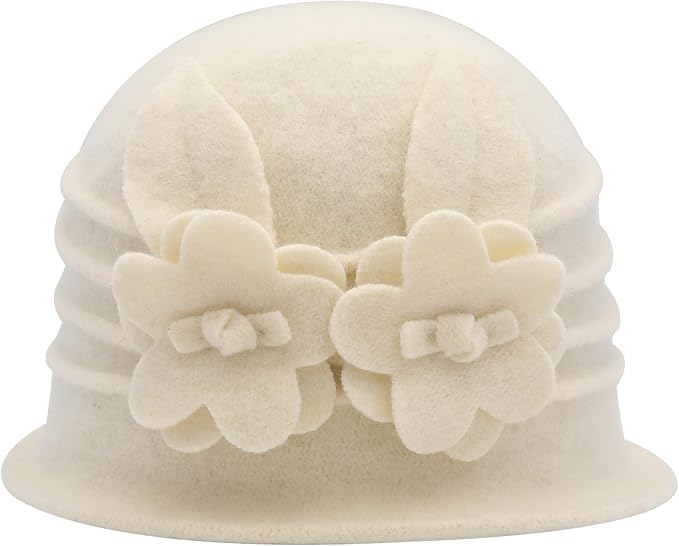 ZLYC Women Wool Cloche Bucket Hat 1920s Vintage Dress Winter Hats with Flower Accent