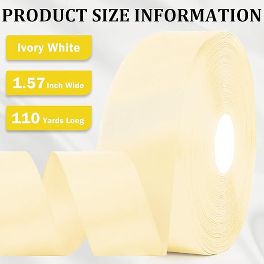 XSEINO 110 Yards Ribbon,1 1/2 Inch Ivory White Satin Ribbon for Flower Bouquet, Gift Wrapping, Ribbons for Crafts, Hair Bows Making, Wedding Party Decoration, Sewing, Invitation Cards, Christmas