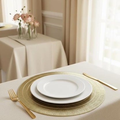 Gold Placemats Set of 6-15 Inch Round PVC Table Mats, Heat-Resistant & Waterproof Washable Place Mats for Dining Table, Elegant Metallic Decor for Holiday Dinner Party Decorations