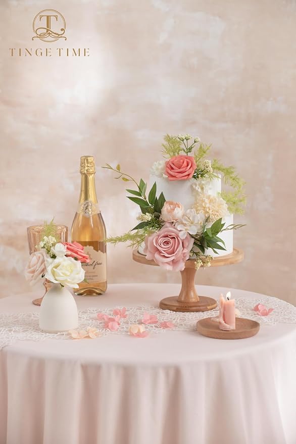 TINGE TIME Artificial Flowers Combo Mix Silk Flowers Pink Roses w/stem for DIY Wedding Bridal Bouquets Baby Shower Floral Arrangement Table Centerpieces Home Decorations (Pink & Champagne)
