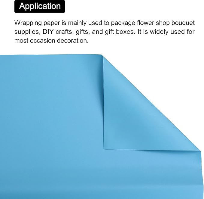 MECCANIXITY Pearlescent Film Flower Wrapping Paper 22.8x22.8 Inch Waterproof for DIY Crafts, Gift/Gift Box Packaging Lake Blue Pack of 20