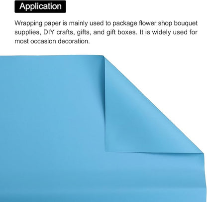 MECCANIXITY Pearlescent Film Flower Wrapping Paper 22.8x22.8 Inch Waterproof for DIY Crafts, Gift/Gift Box Packaging Lake Blue Pack of 20