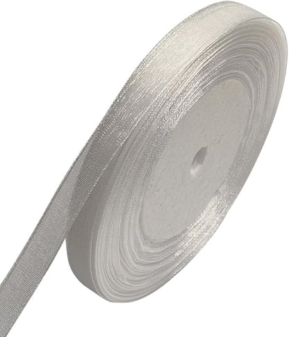 Chenkou Craft Solid Organza Ribbon 1/2" White 1 Roll 50 Yards Craft Bow Party Decoration Packing Ribbons (White, 1/2"(12mm))