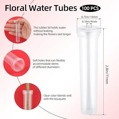 200 PCS Single Flower Sleeves Wrapping Bags with Floral Water Tubes for Bouquets, Single Rose Florist Bouquet Packaging Bags for Birthday Valentines Day, Wedding, Mother's Day Gifts