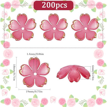 SUNNYCLUE 1 Box 200pcs Plastic Flower Bead Caps Acrylic Bead Caps Cerise Red Clear Gradient Spring Flowers Sakuras Spacer Bead Bulk for Jewelry Making Friendship Graduation Decorations DIY Crafts