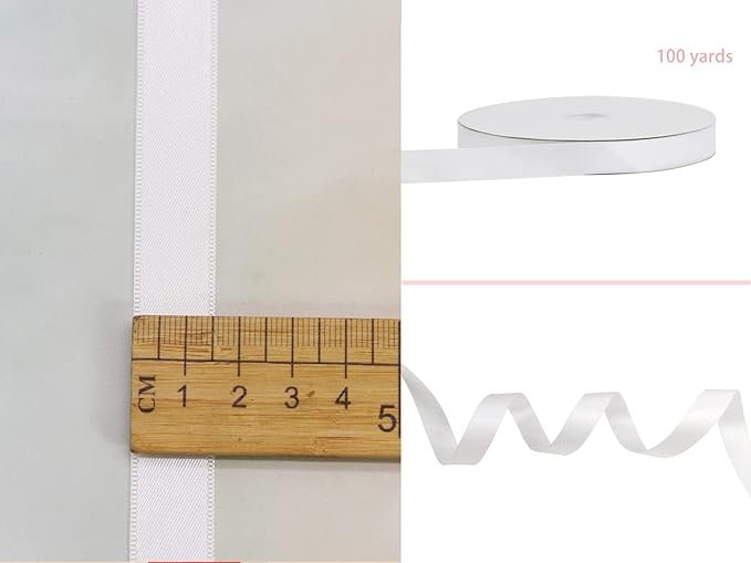 100Yards Double Faced Satin Ribbon Boutique Gift Wrapping Package, DIY Crafts Bow Hair Headband Accessories Assorted Ribbon#29 (5/8" 15mm, White)
