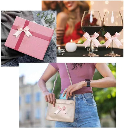 50 Counts Pink Twist Tie Bows 3.1" Pre-Tied Satin Ribbon Bow Decor Mini Twist Tie Bows for Gift Wrapping Treat Bags Cake Bridal Baby Shower Birthday Party Favors Wedding Decorations