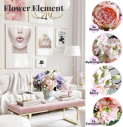 ASTRYAS Artificial Peony Flower 2Pcs Silk Peonies Fake Peony Flowers Floral Arrangements Dining Table Centerpieces for Kitchen Bridal Wedding Party Decor(Light Pink)