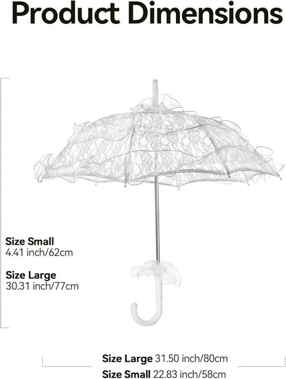 Lace Umbrella for Tea Party, Vintage Parasol with White Floral Lace, Elegant Bridal Umbrella for Wedding, Garden Party, Victorian Photo Props, Costume Cosplay, Women & Girls Gift