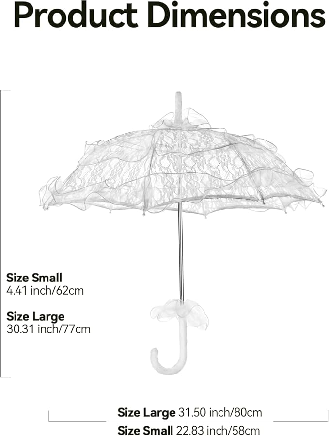 Lace Umbrella for Tea Party, Vintage Parasol with White Floral Lace, Elegant Bridal Umbrella for Wedding, Garden Party, Victorian Photo Props, Costume Cosplay, Women & Girls Gift