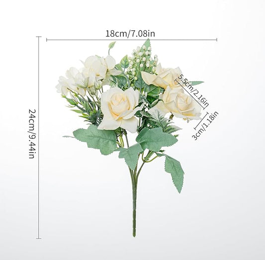 Artificial Flower 5 Branches Artificial Silk Fake Flowers Bouquet Small Roses for Wedding Home Office Tables Decor 4 Packs(Champagne)