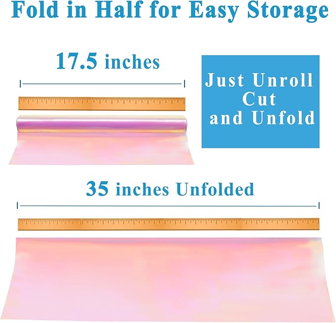 JOYIT 35 in x 50 ft Iridescent Cellophane Wrap Roll – Iridescent Cellophane Roll, Rainbow Wrapping Paper for Flower Gift Baskets Wrap DIY Wrapping (35" fold into 17.5")