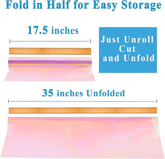 JOYIT 35 in x 50 ft Iridescent Cellophane Wrap Roll – Iridescent Cellophane Roll, Rainbow Wrapping Paper for Flower Gift Baskets Wrap DIY Wrapping (35" fold into 17.5")