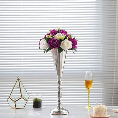 10pcs Tabletop Metal Wedding Flower Trumpet Vase Wedding Centerpiece Flower Vase for Wedding Event Decoration Living Decor Party Decor (Silver, 10×L)