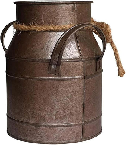 Primitive Distressed Iron Vase Bucket,Shabby Chic Classy Designed Metal Vase,Vintage Rustic Antique Decorative Flower Vase for Birthday Gift,Home Decor,Wedding,Party(5.5" L x 3.5" W x 5.9" H)