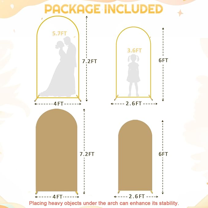 Wedding Arch Backdrop Stand and Brown Arch Cover Set 7.2FT/6FT Party Backdrop Arches Frame Balloon Arched Stand Covers Metal Arches with Covers for Birthday Wedding Ceremony Baby Shower Decor