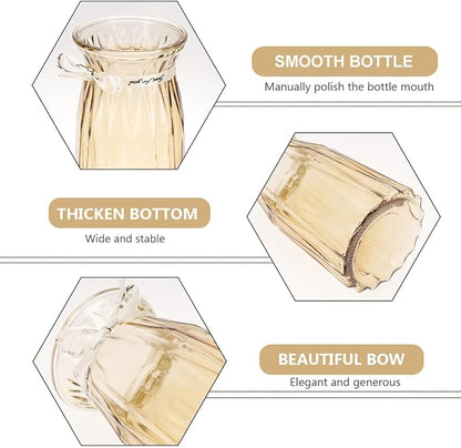 Nordic Style Glass Vase Amber Color Decorative Hydroponic Flower Bottle Elegant Planter Pot for Home Office Festival Display