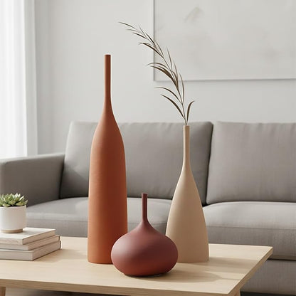 Ceramic Vases Set of 3, Modern Boho Vases for Centerpiece Decor, Matte Minimalist Decorative Vases for Home Decor, Living Room, Bookshelf, and Entryway Table Decor (Multicolor-1)