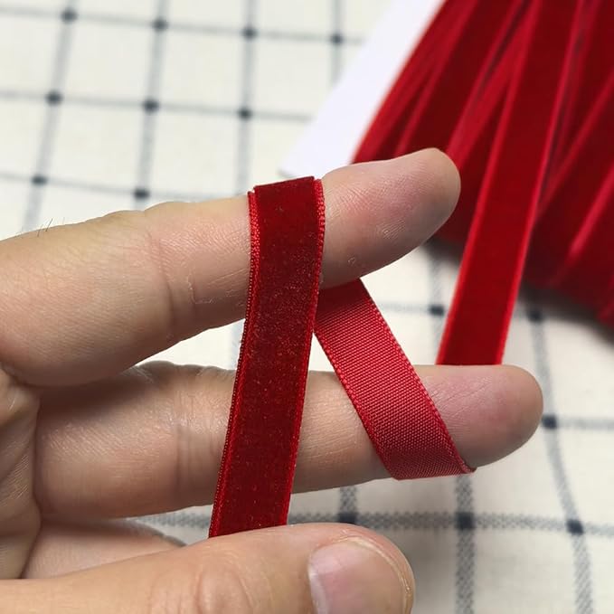 Chenkou Craft Christmas Red 25 Yards 1/4" Velvet Ribbon Lots Bulk (Red, 1/4"(6mm))