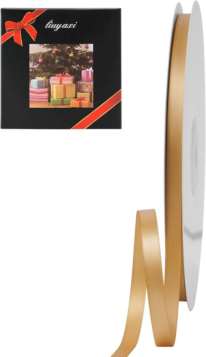 LIUYAXI Old Gold Double Faced Satin Ribbon, 1/4" X Continuous 50 Yards, Thin Ribbons Perfect for Gift Wrapping Wedding Invitation Card Hair Bows Tag Floral Arrangement DIY Craft