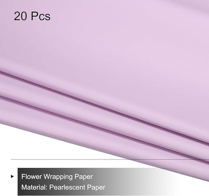 MECCANIXITY Pearlescent Film Flower Wrapping Paper 22.8x22.8 Inch Waterproof for DIY Crafts, Gift/Gift Box Packaging Light Purple 20 Pcs