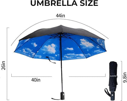 LLanxiry Compact Travel Umbrella, 44" Canopy, Automatic Open/Close Windproof Umbrella, 210T Pongee, 8-Rib Fiberglass, Travel Size Mini, Portable Rain/Sun Umbrellas UPF 50+ with Cover