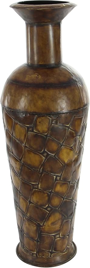 Deco 79 Metal Decorative Vase Indoor Outdoor Tall Floor Bottleneck Centerpiece Vases with Tortoise Shell Pattern, Set of 3 Flower Vases for Home Decoration 50", 35", 26"H, Brown