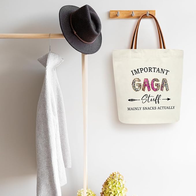 Canvas Tote Bag for Women, Important Stuff Bag with Leather Handle, Reusable Grocery Bags for Shopping Beach Travel