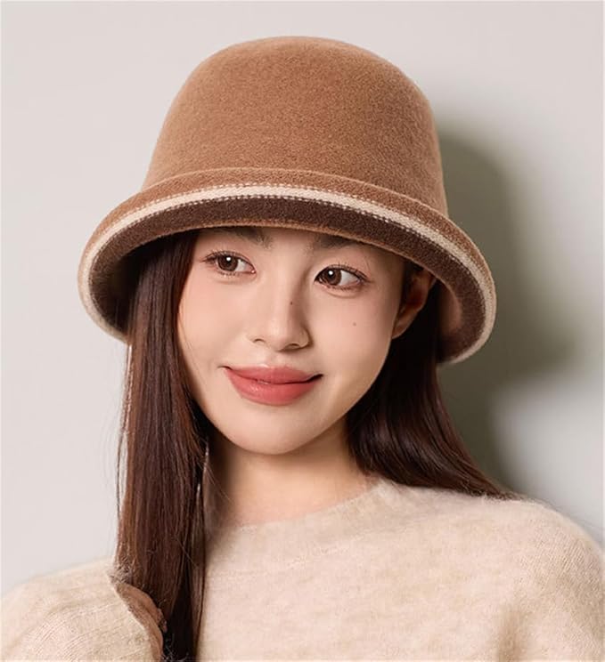Women Warm Vintage Bucket Hats Fashion Fedora Cloche Cap Classic Felt Bowler Hat Outdoor Fall Winter