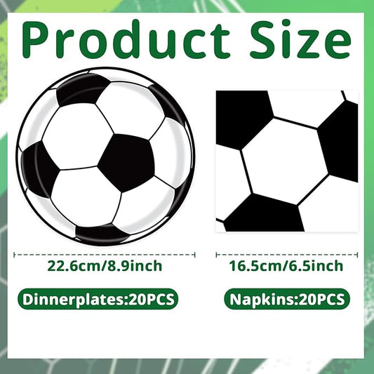 40 Pcs Soccer Plates And Napkins Party Supplies, Soccer Birthday Decorations Disposable Paper Tableware Set for Sports Theme Birthday Party Serves 20