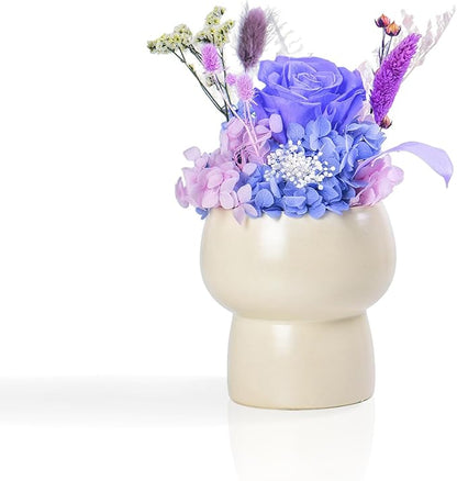 Preserved Floral Gift Set, Everlasting Rose in Small Ceramic Pot - Lasting Beauty for Home Table Decor, Mother's Day, Valentine's Day, Birthday, and Anniversary (Purple)