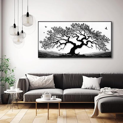 MooMel Wall Art Tree of Life White and Black Abstract Wall Art Canvas Painting for Living Room Bedroom Dining Room Home Office Decor Large Framed Ready to Hang 24"x48"